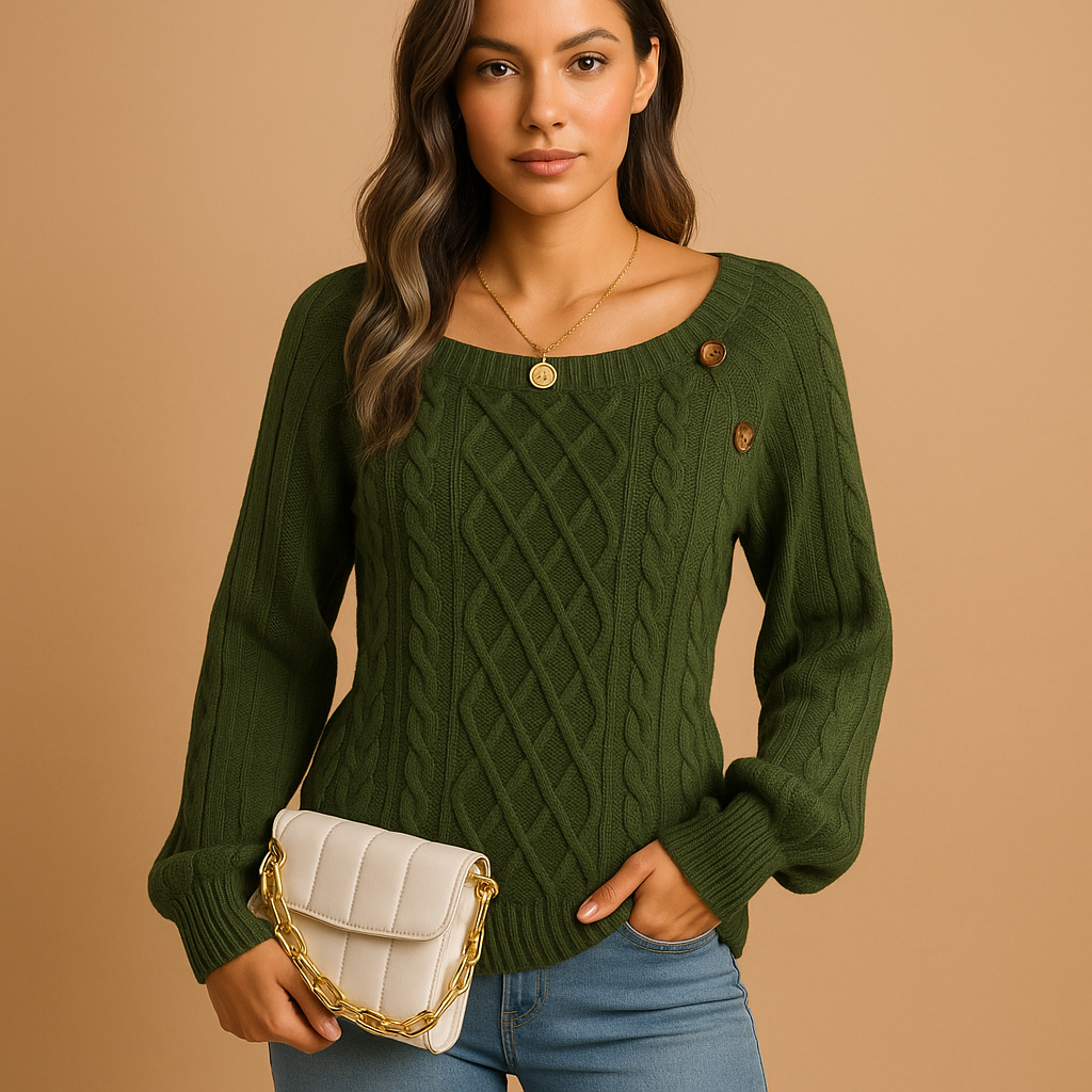 Women’s elegant ribbed knit sweater with long sleeves, perfect for layering or wearing solo during fall and winter.