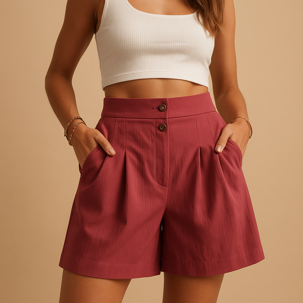Elegant shorts for women with flattering fit and stylish double button detail at the front. Perfect for summer outfits, brunches, and garden parties.