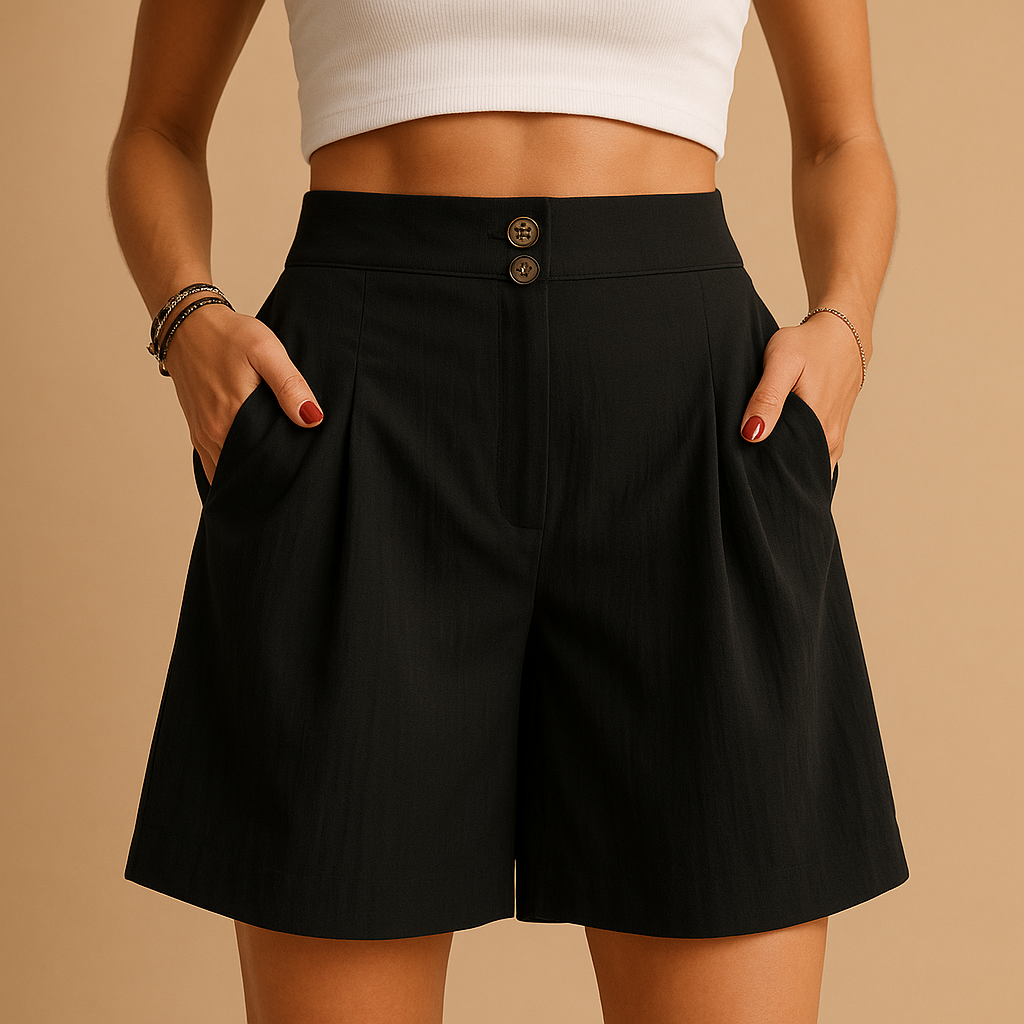 Elegant shorts for women with flattering fit and stylish double button detail at the front. Perfect for summer outfits, brunches, and garden parties.