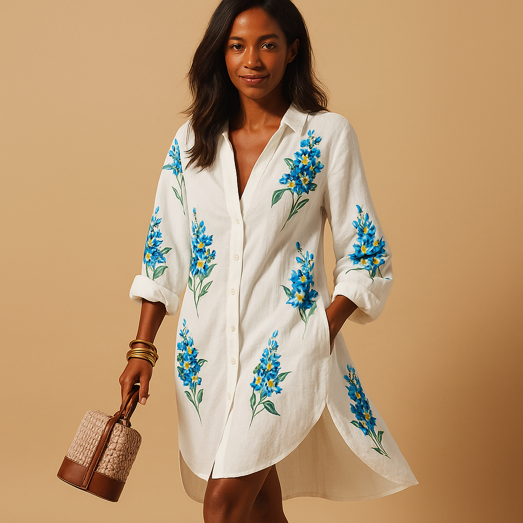 Elegant summer dress for women named Liana, featuring soft breathable fabric, a flattering fit, and a timeless design ideal for warm summer days.