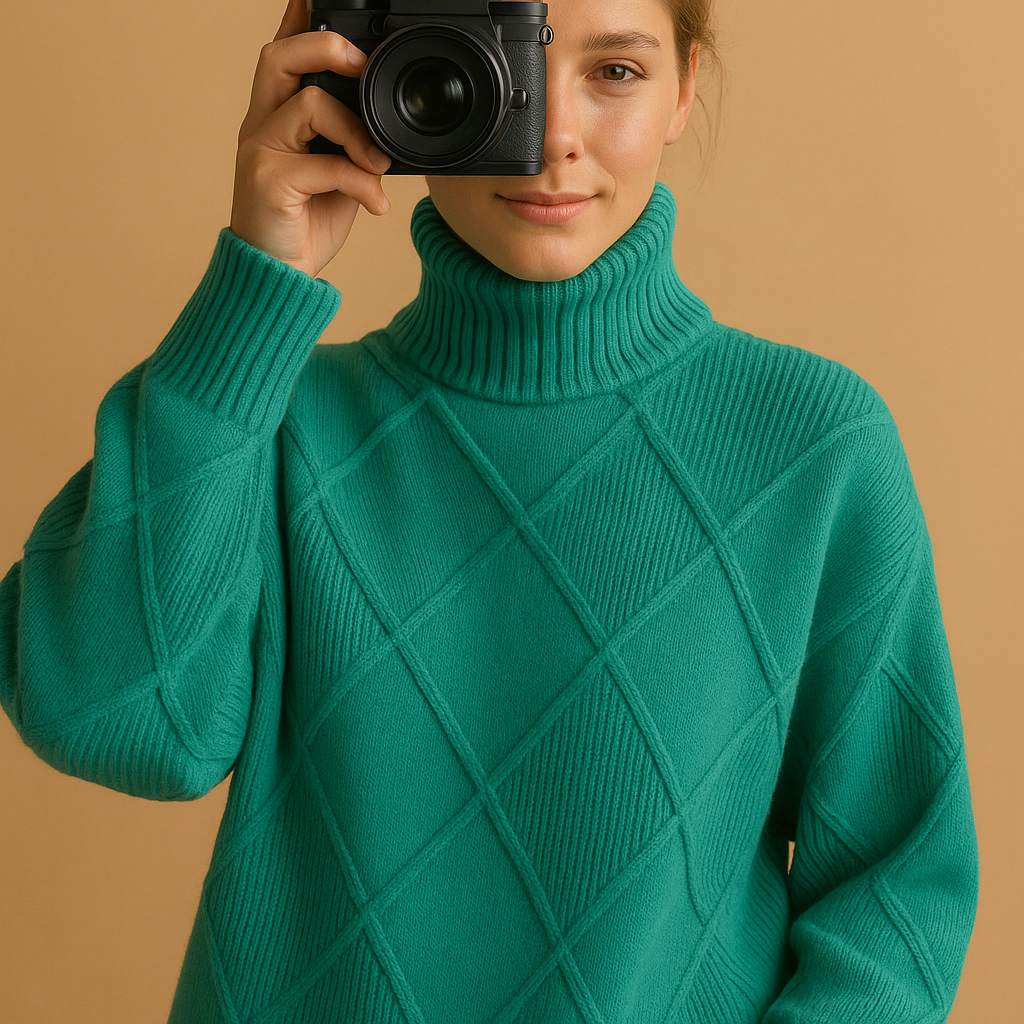 Women’s elegant turtleneck knit sweater with a modern fit, perfect for layering and everyday casual or chic outfits.