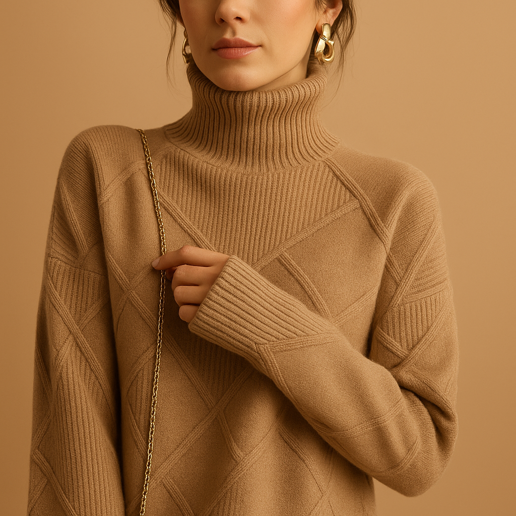 Women’s elegant turtleneck knit sweater with a modern fit, perfect for layering and everyday casual or chic outfits.