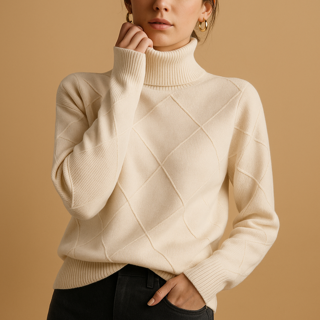 Women’s elegant turtleneck knit sweater with a modern fit, perfect for layering and everyday casual or chic outfits.
