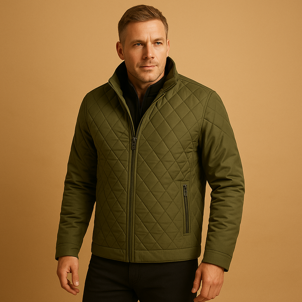 Men’s elegant winter coat with high-quality insulation, available in blue, black, and green. Timeless design for casual and formal wear.