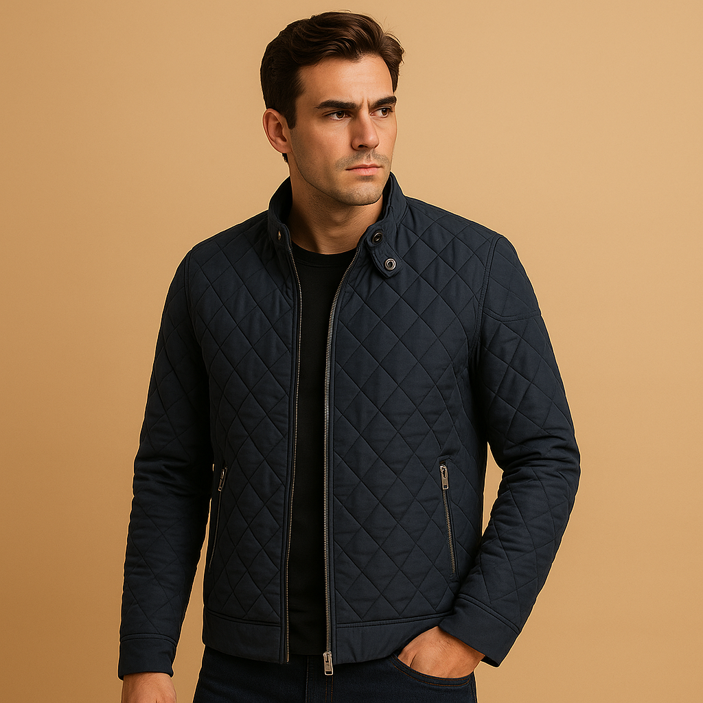 Men’s elegant winter coat with high-quality insulation, available in blue, black, and green. Timeless design for casual and formal wear.