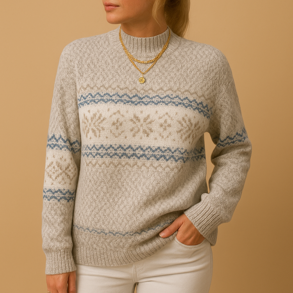 Women’s festive Christmas sweater with soft, warm fabric and holiday print, perfect for family gatherings and cozy winter nights.