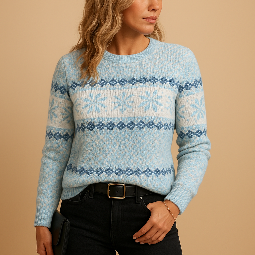 Women’s festive Christmas sweater with soft, warm fabric and holiday print, perfect for family gatherings and cozy winter nights.