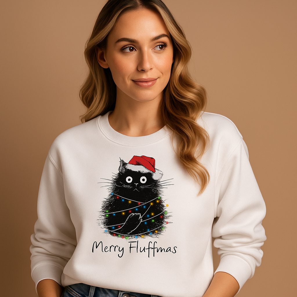 Festive Christmas sweater for women with relaxed fit and playful holiday pattern in black red, pink, and classic tones, perfect for parties and winter days.