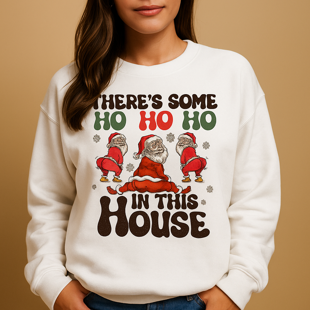 Festive Christmas sweater for women with relaxed fit and playful holiday pattern in black red, pink, and classic tones, perfect for parties and winter days.