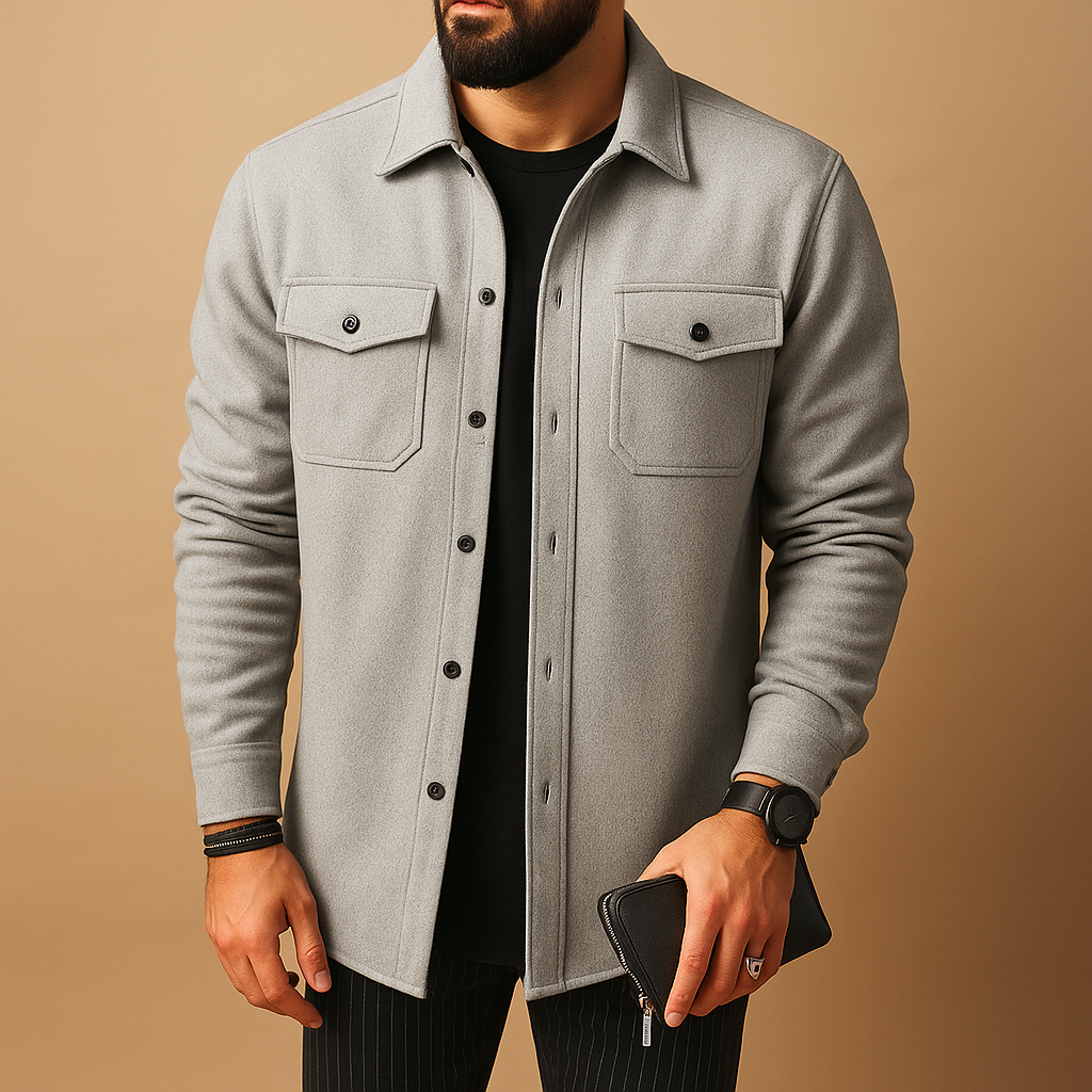 Men’s warm flannel long sleeve shirt with button closure, available in multiple colors, perfect for autumn and winter outfits.