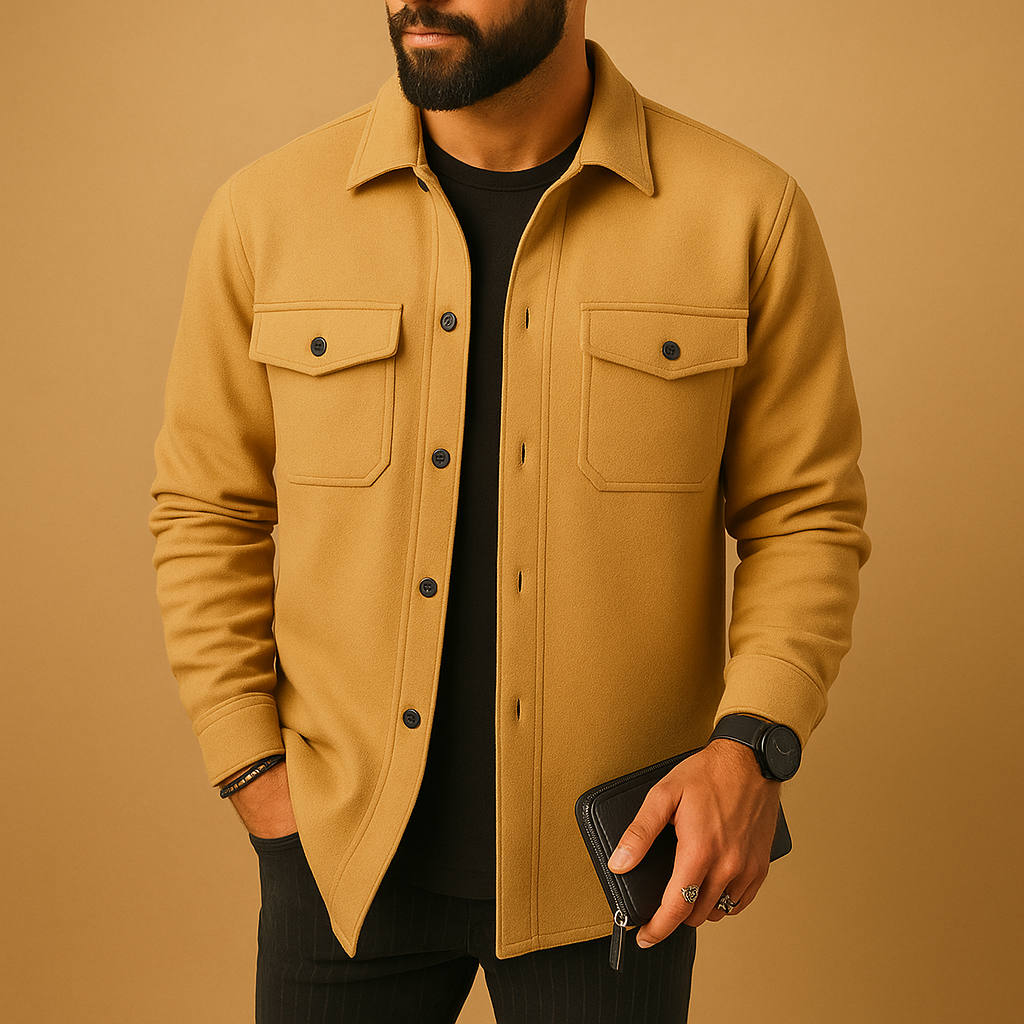 Men’s warm flannel long sleeve shirt with button closure, available in multiple colors, perfect for autumn and winter outfits.