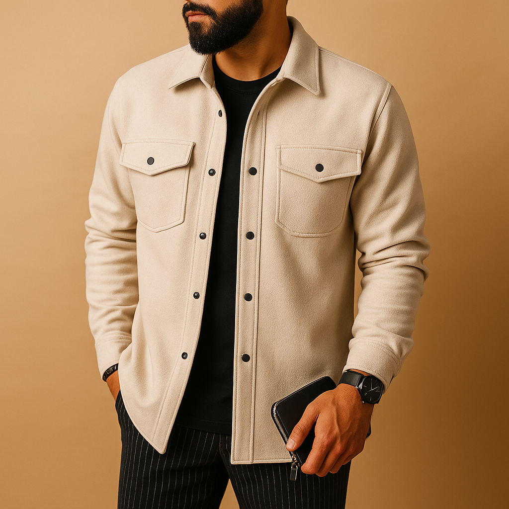 Men’s warm flannel long sleeve shirt with button closure, available in multiple colors, perfect for autumn and winter outfits.