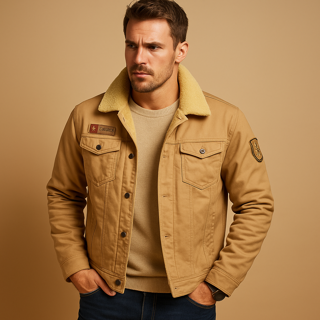 Men’s fleece motorcycle jacket with reinforced protection and sporty design, breathable and warm, ideal for cold-weather rides.