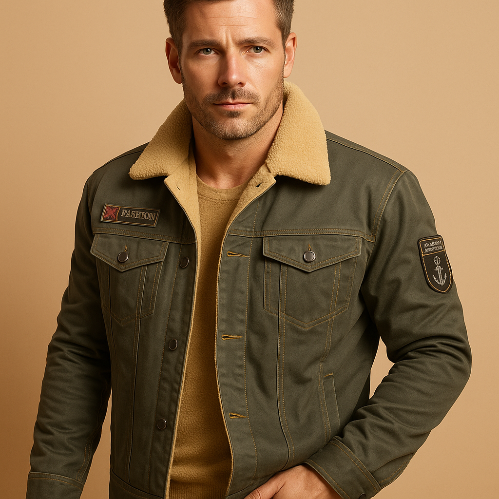 Men’s fleece motorcycle jacket with reinforced protection and sporty design, breathable and warm, ideal for cold-weather rides.