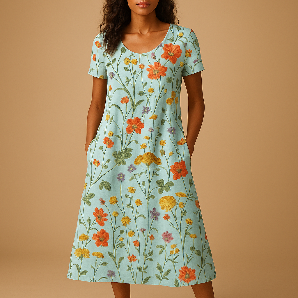 Floral casual dress for women named Isla, featuring a flattering fit, soft fabric, and elegant floral print perfect for daily wear or special occasions.