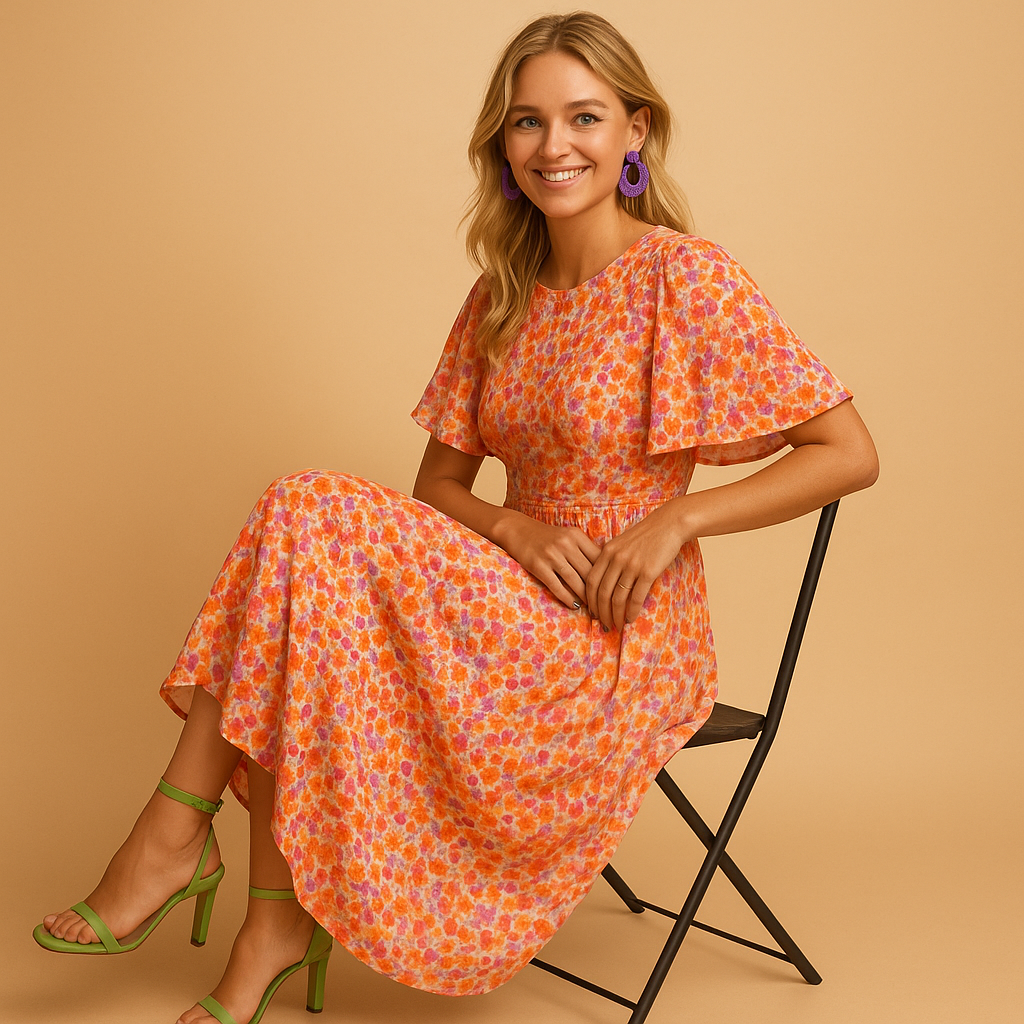 Floral maxi summer dress for women with V-neckline and flowy fit, ideal for warm days, breezy evenings, casual outings, and chic summer occasions.