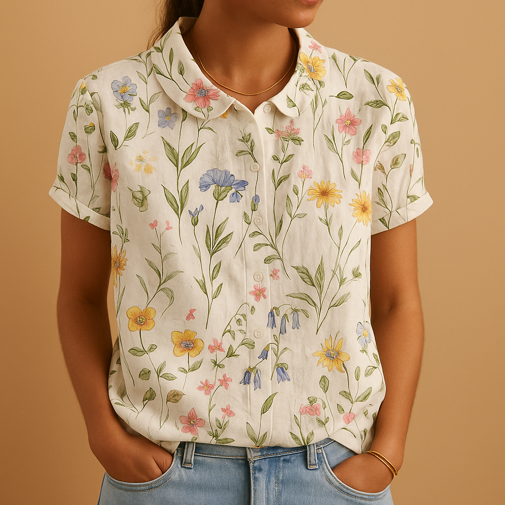 Lightweight floral print blouse for women with loose fit and breathable fabric, ideal for casual days or warm weather.