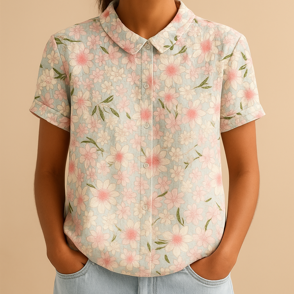 Lightweight floral print blouse for women with loose fit and breathable fabric, ideal for casual days or warm weather.