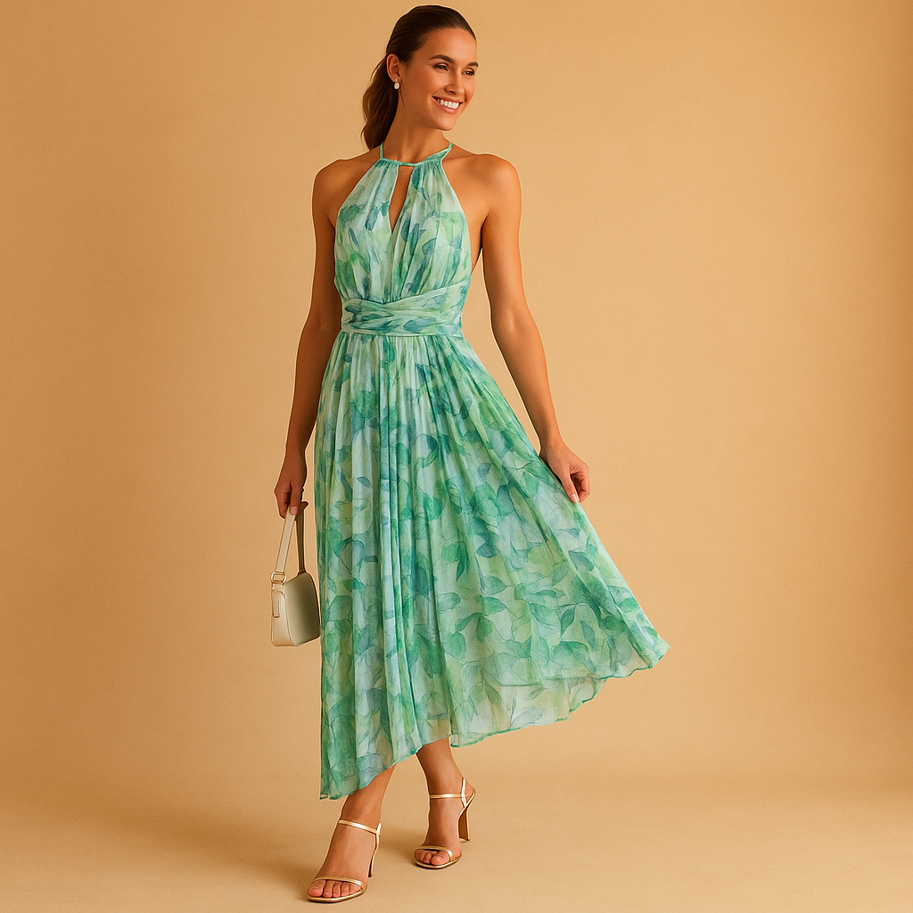Floral sleeveless maxi dress for women with high waist and O-neck design, perfect for vacations, garden parties, and casual summer days.