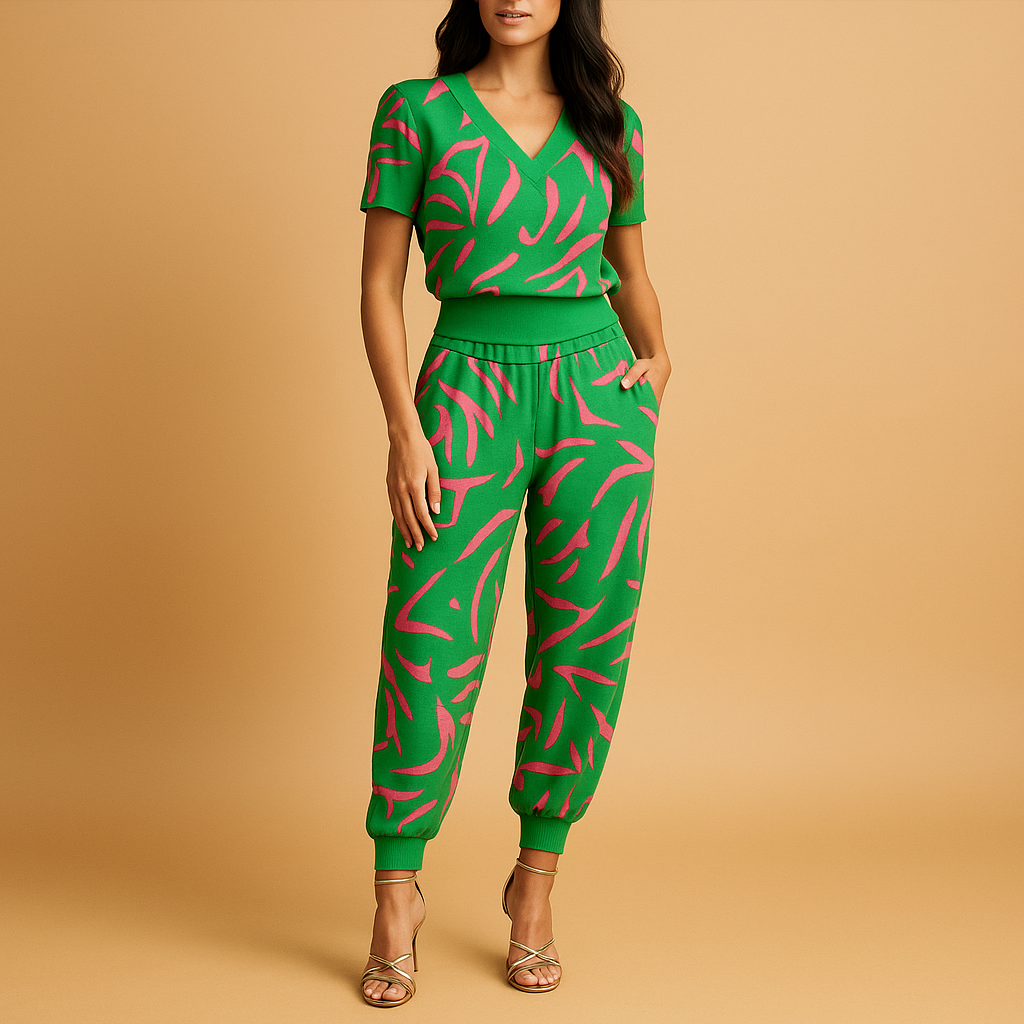Floral top and pants set for women with breathable fabric and flattering fit, white with multicolor floral print, perfect for casual or daily wear.