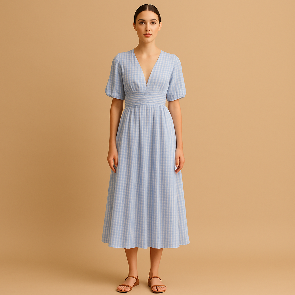 Women’s flowy maxi dress with button front and long sleeves, made from lightweight breathable fabric, perfect for work, events, or casual wear.