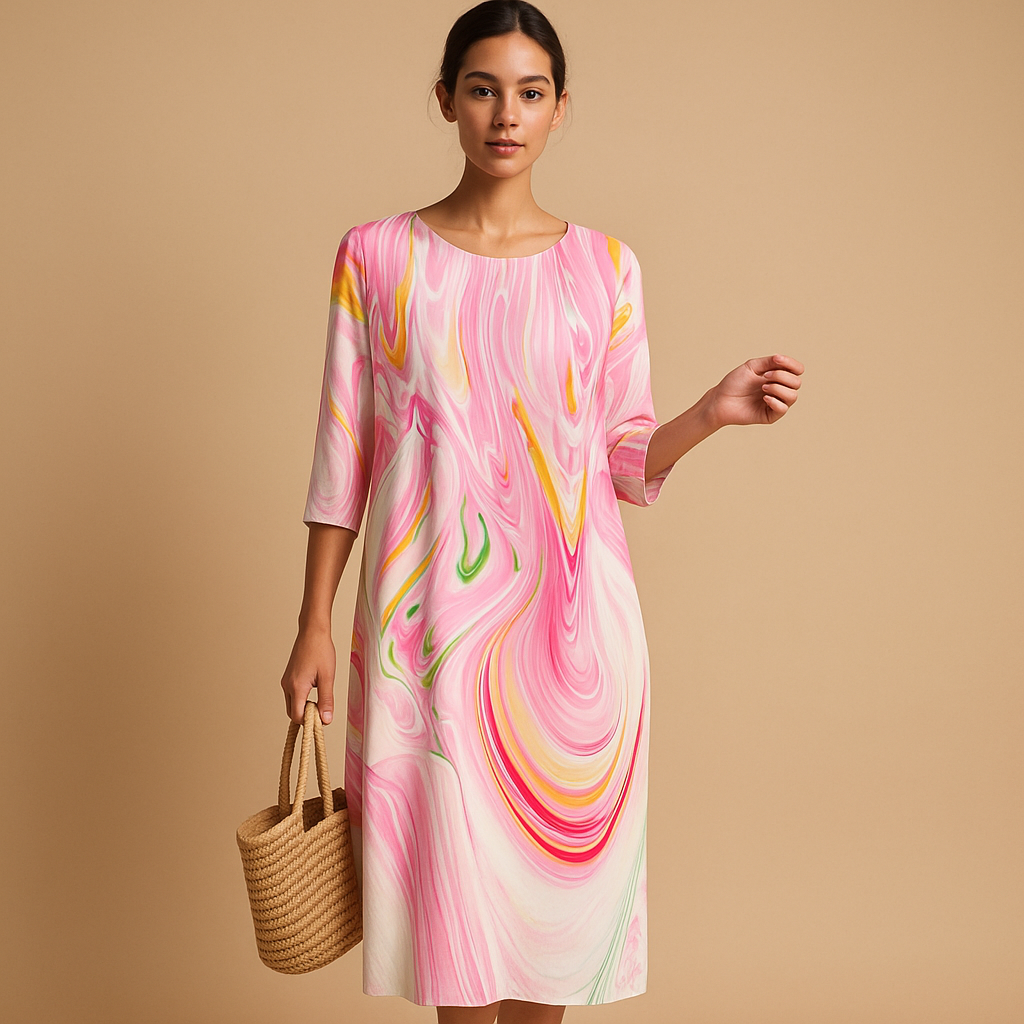 Flowy midi dress for women with lightweight, breathable fabric and feminine silhouette, perfect for casual days and elegant events.