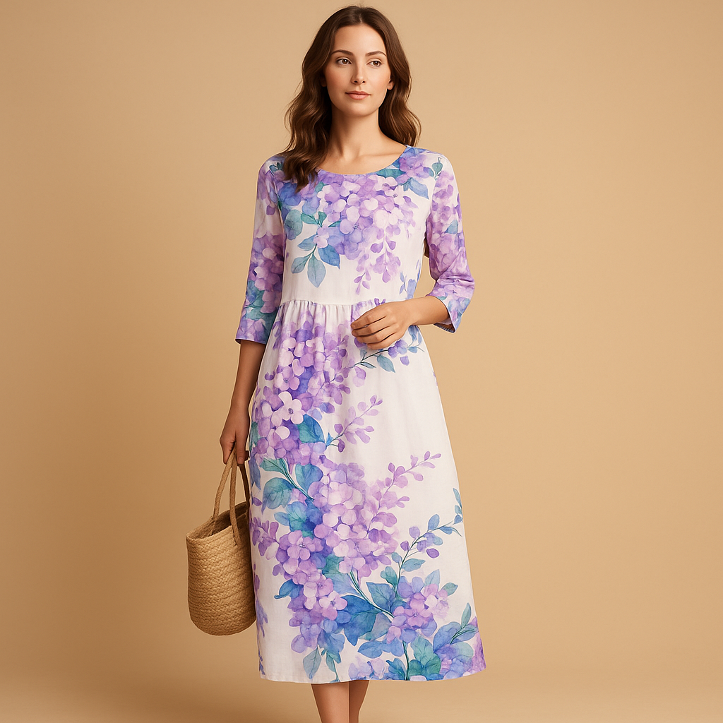 Flowy midi dress for women with lightweight, breathable fabric and feminine silhouette, perfect for casual days and elegant events.