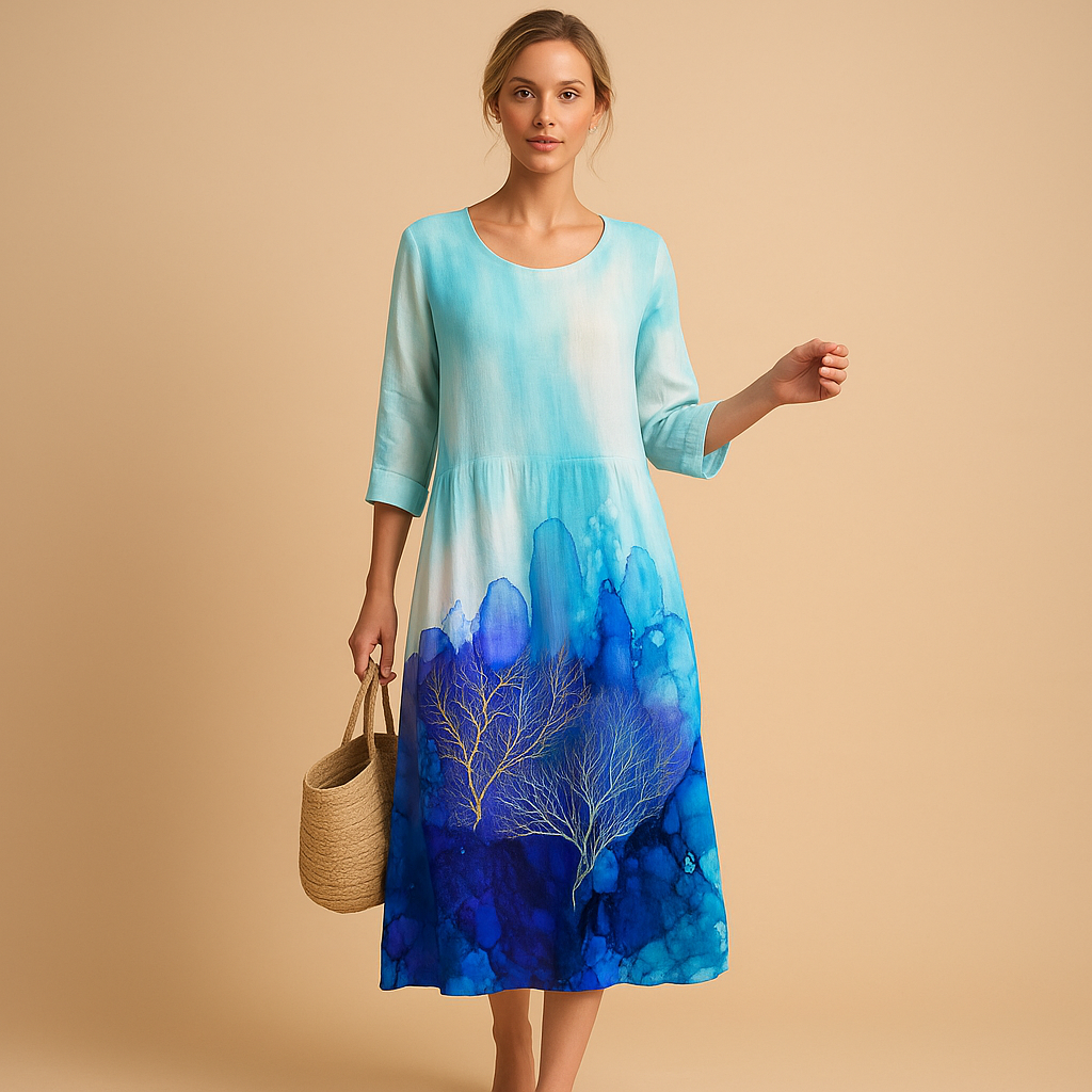 Flowy midi dress for women with lightweight, breathable fabric and feminine silhouette, perfect for casual days and elegant events.