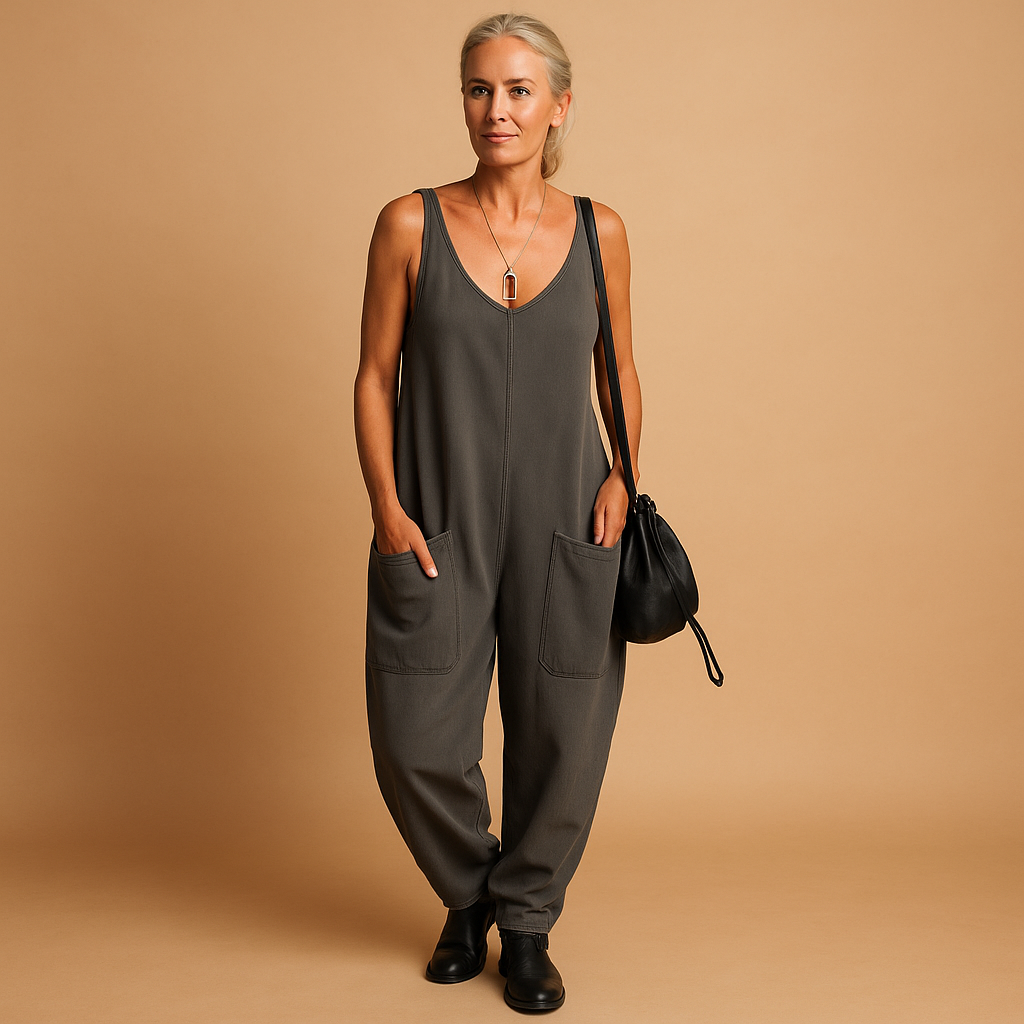 Women’s flowy summer jumpsuit with loose fit and lightweight fabric, available in multiple vibrant colors, perfect for casual and warm weather wear.