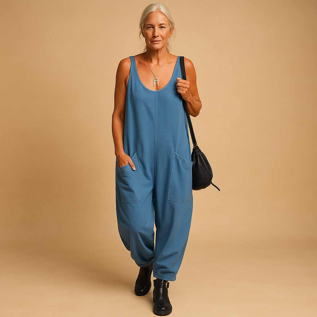 Women’s flowy summer jumpsuit with loose fit and lightweight fabric, available in multiple vibrant colors, perfect for casual and warm weather wear.