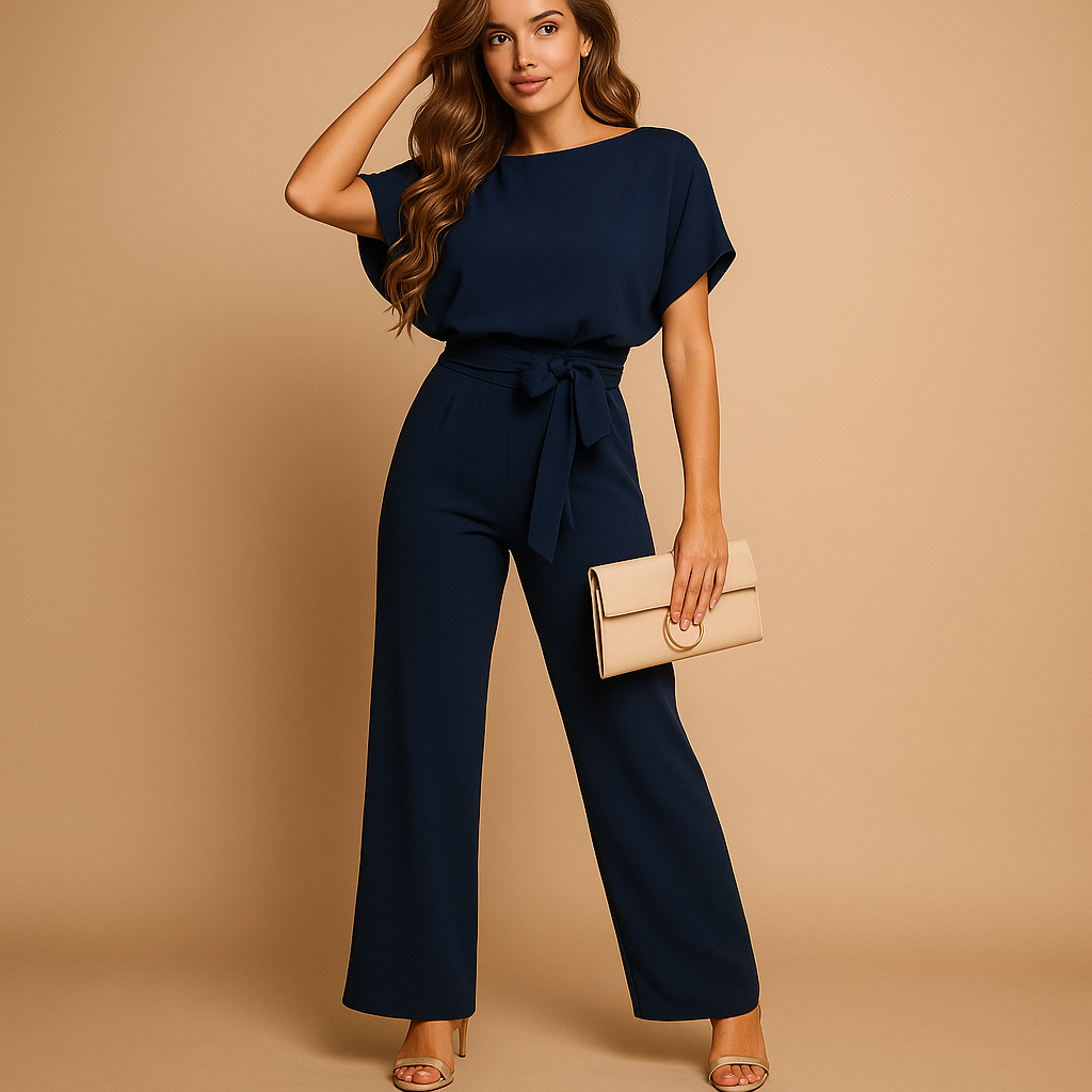 Women’s glitter halter jumpsuit with open back and flared legs, perfect for parties, galas, and festive evening occasions.