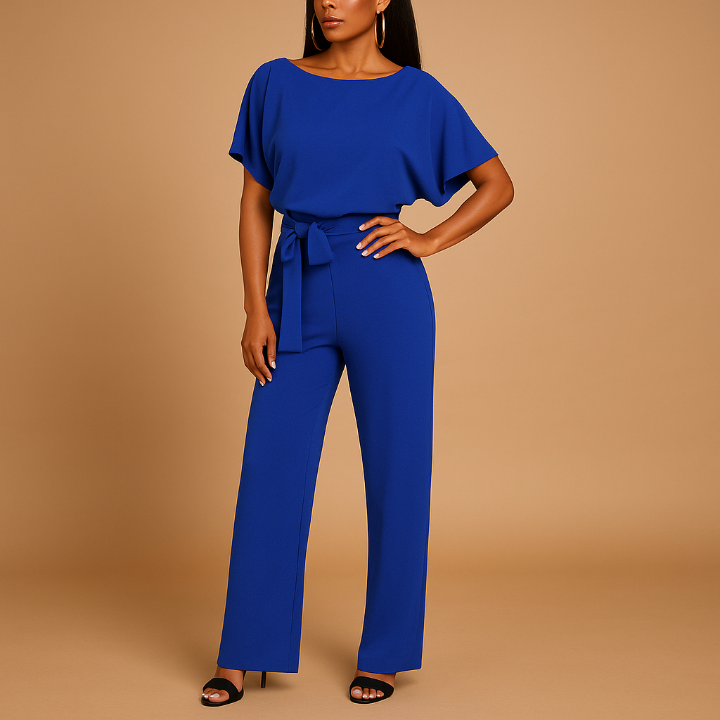 Women’s glitter halter jumpsuit with open back and flared legs, perfect for parties, galas, and festive evening occasions.