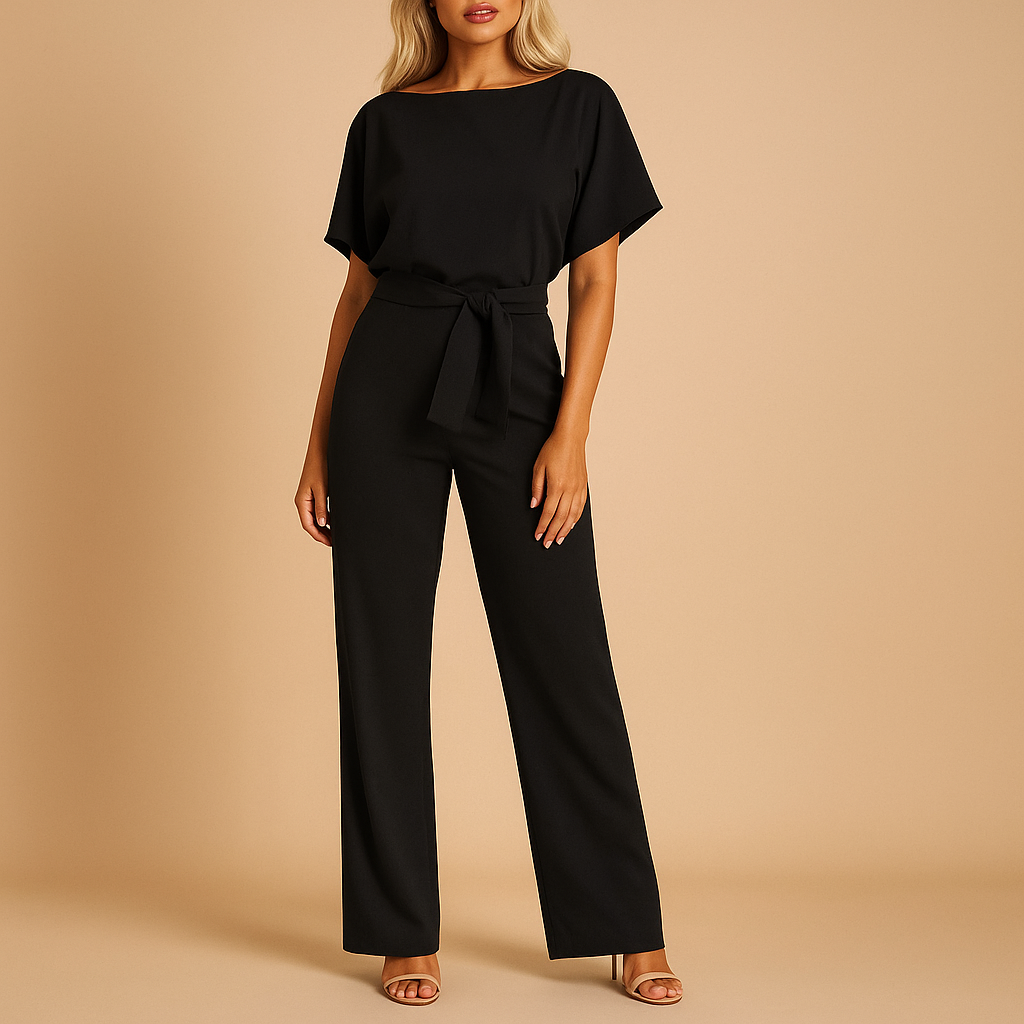 Women’s glitter halter jumpsuit with open back and flared legs, perfect for parties, galas, and festive evening occasions.