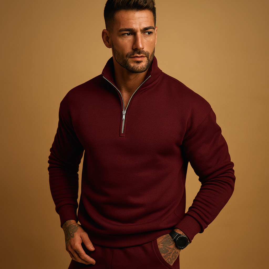 Men’s half zip sweater with soft fabric, comfortable fit, and modern design, ideal for casual or formal autumn and winter outfits.