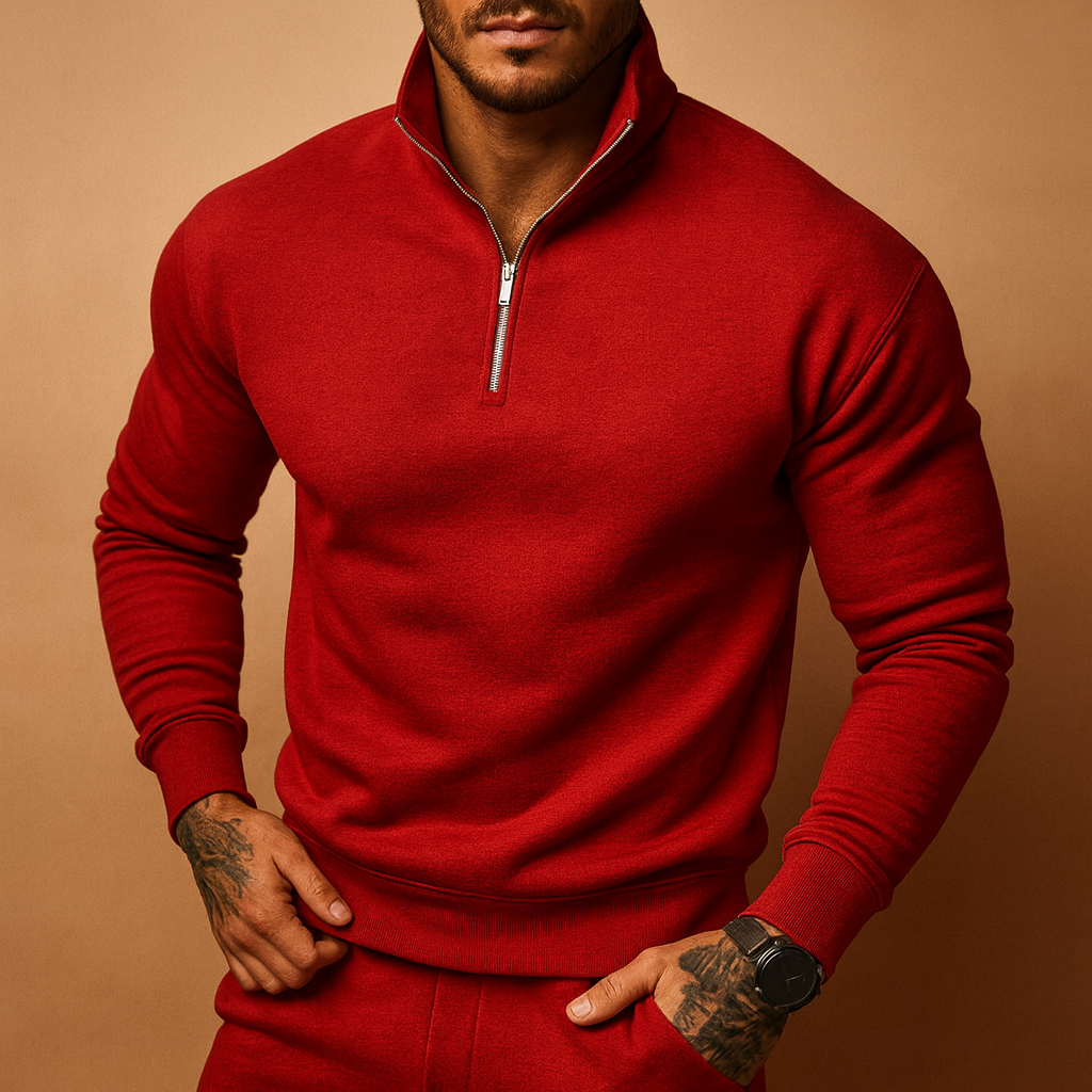 Men’s half zip sweater with soft fabric, comfortable fit, and modern design, ideal for casual or formal autumn and winter outfits.