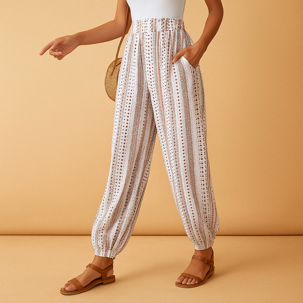 Women’s high waist boho pants with a flowy loose fit and flattering waistband, perfect for summer, casual, or chic outfits.