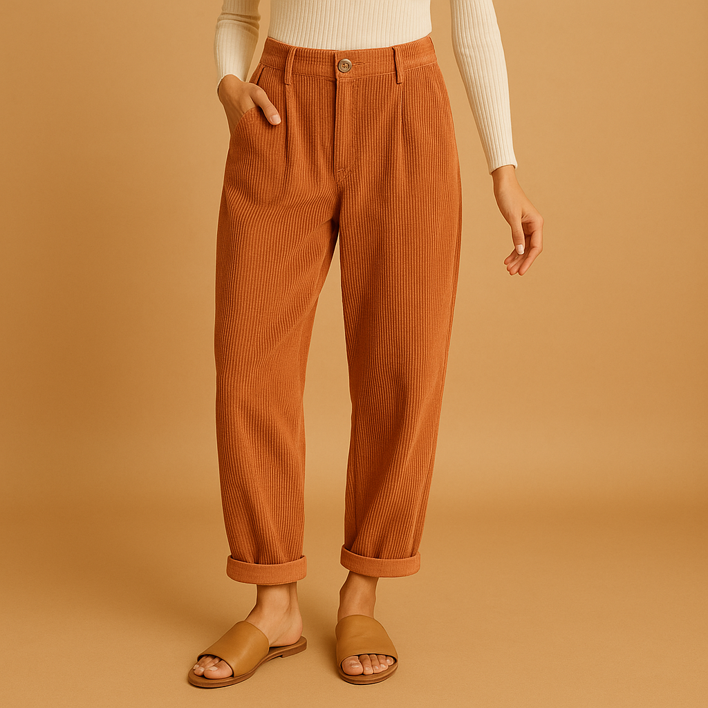 Women’s high waist corduroy pants with straight legs and relaxed fit, perfect for autumn casual and elegant outfits.