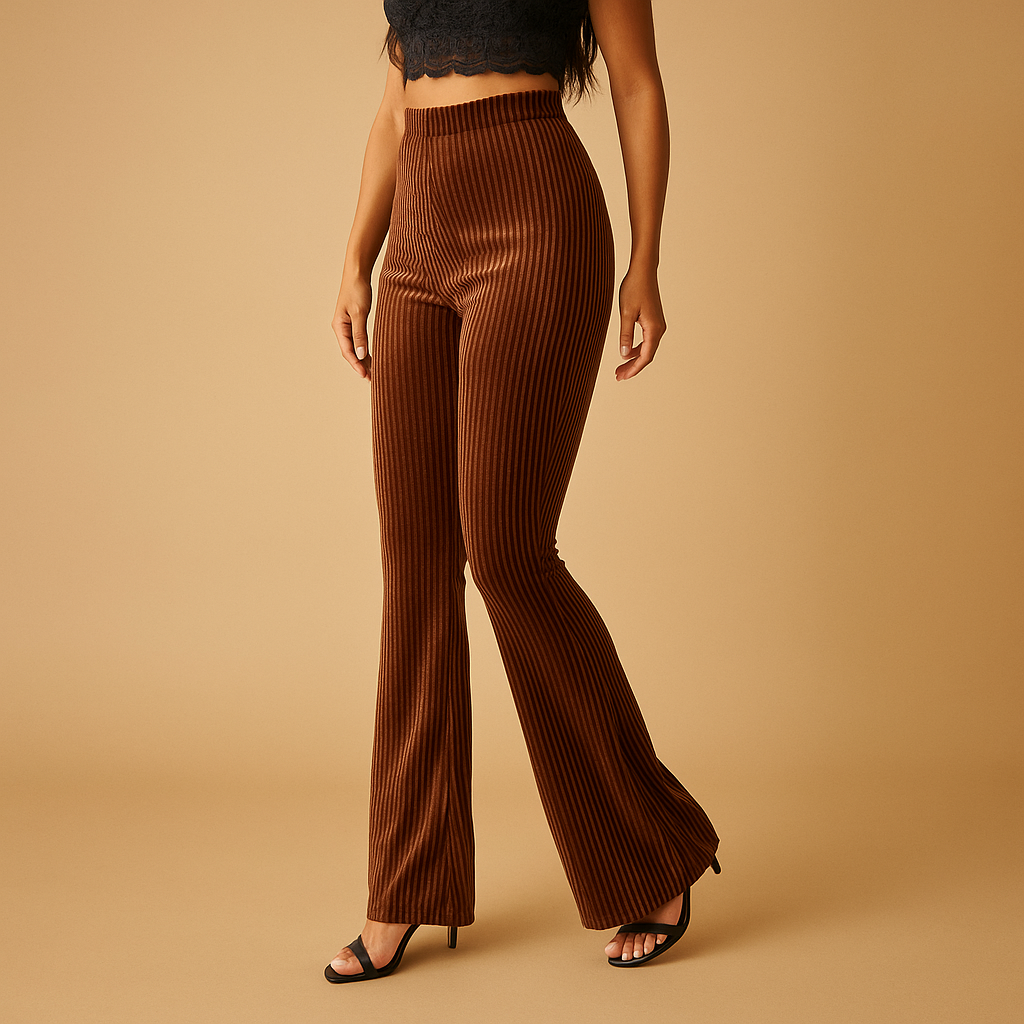 Women’s high waist flared corduroy pants in soft ribbed fabric, perfect for vintage-inspired casual or chic outfits.