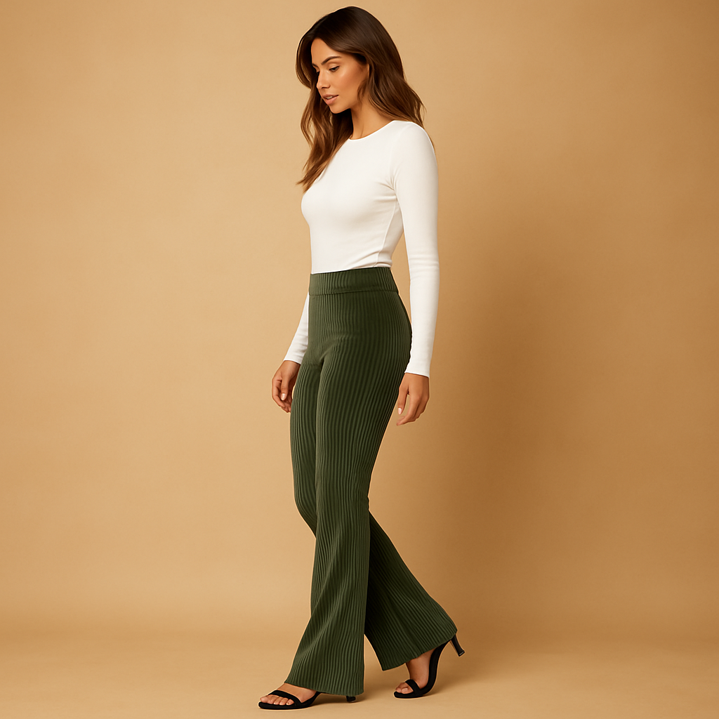 Women’s high waist flared corduroy pants in soft ribbed fabric, perfect for vintage-inspired casual or chic outfits.