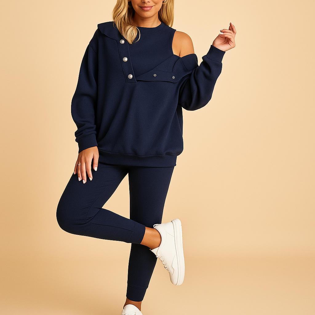 Hoodie and jogger set for women with soft fabric, relaxed fit, and elastic waist, perfect for lounging at home or casual daily wear.