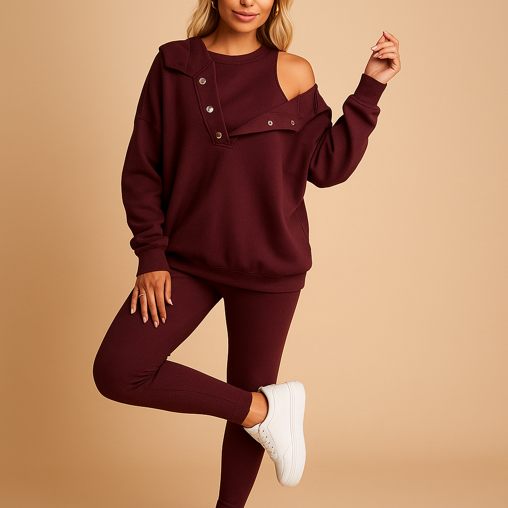 Hoodie and jogger set for women with soft fabric, relaxed fit, and elastic waist, perfect for lounging at home or casual daily wear.