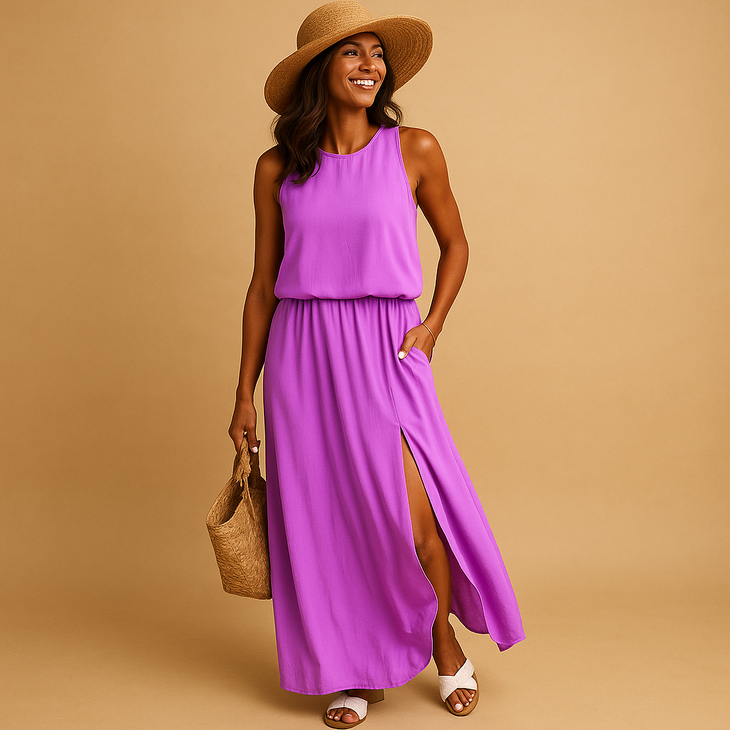 Knee-length summer dress for women with short sleeves, relaxed fit, and breathable fabric. Perfect for casual wear, daily use, or chic summer occasions.