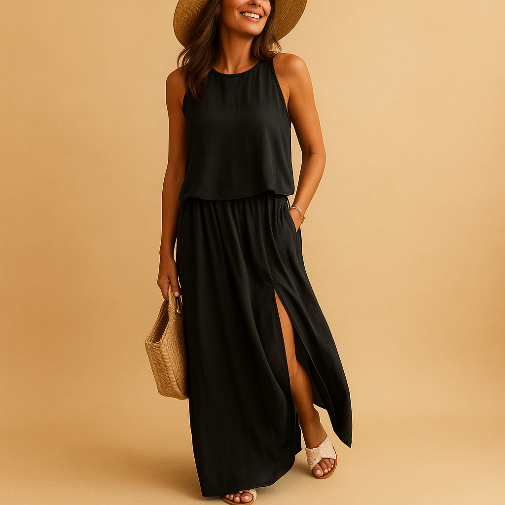 Knee-length summer dress for women with short sleeves, relaxed fit, and breathable fabric. Perfect for casual wear, daily use, or chic summer occasions.