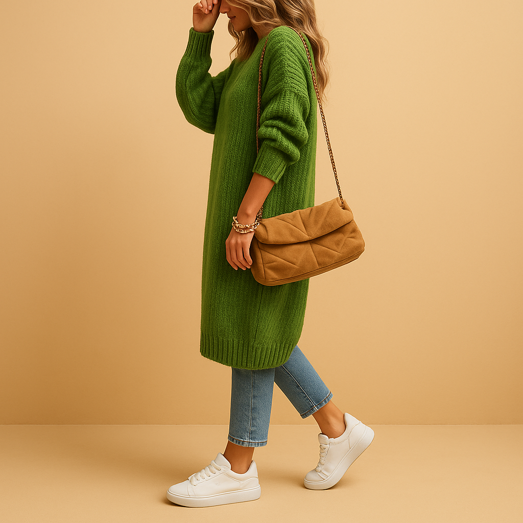 Women’s knitted cardigan with relaxed fit, open front, and breathable fabric, perfect for layering in winter and transitional seasons.