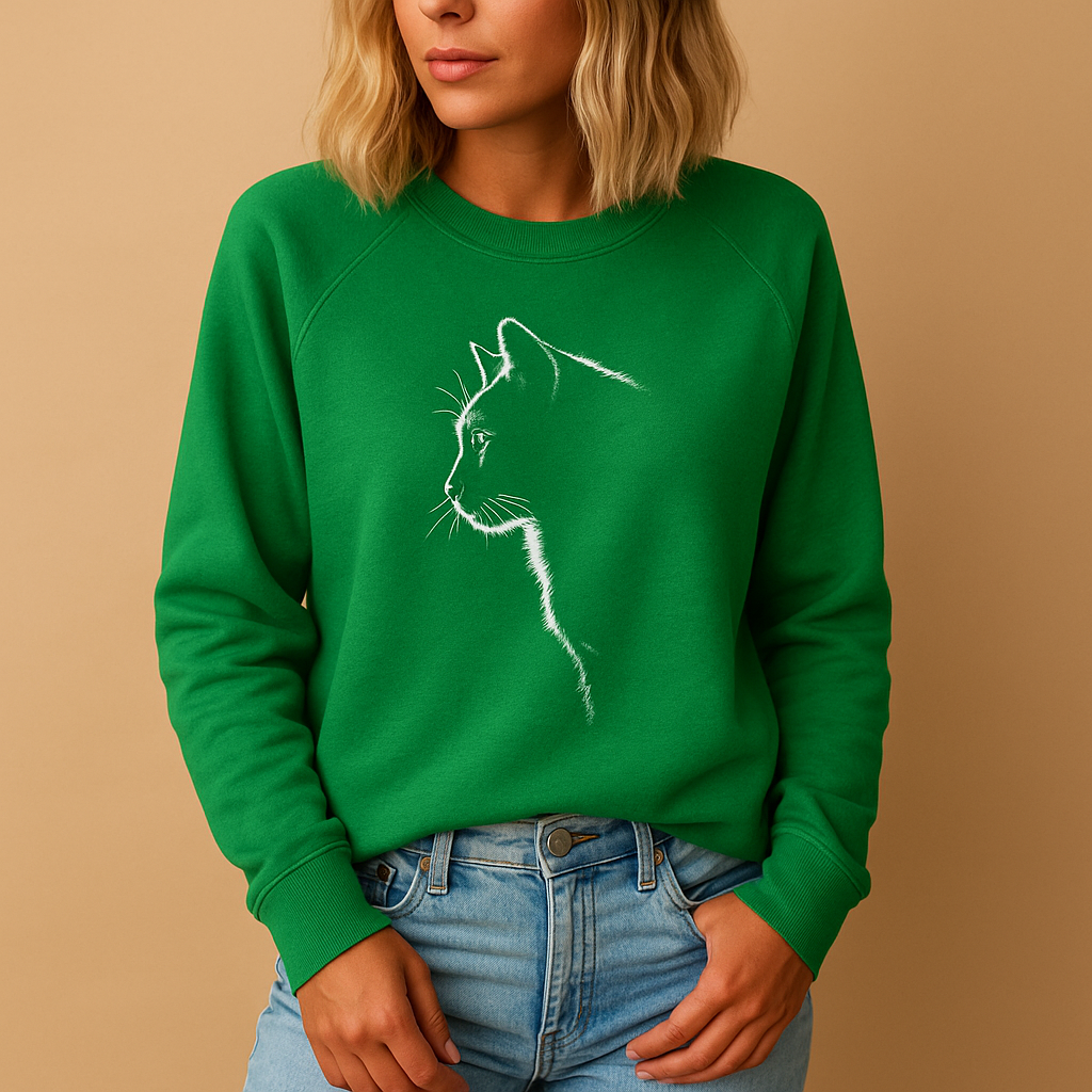 Women’s knitted sweater with a playful cat print, perfect for casual days, cozy nights, or outings with friends.