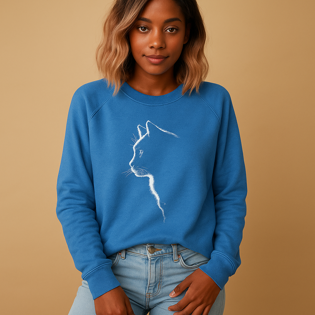 Women’s knitted sweater with a playful cat print, perfect for casual days, cozy nights, or outings with friends.