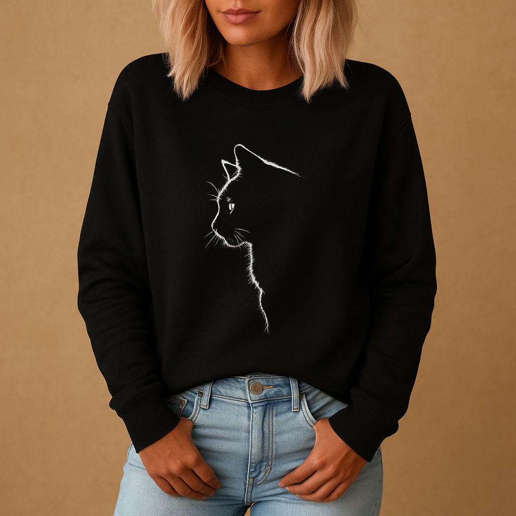 Women’s knitted sweater with a playful cat print, perfect for casual days, cozy nights, or outings with friends.
