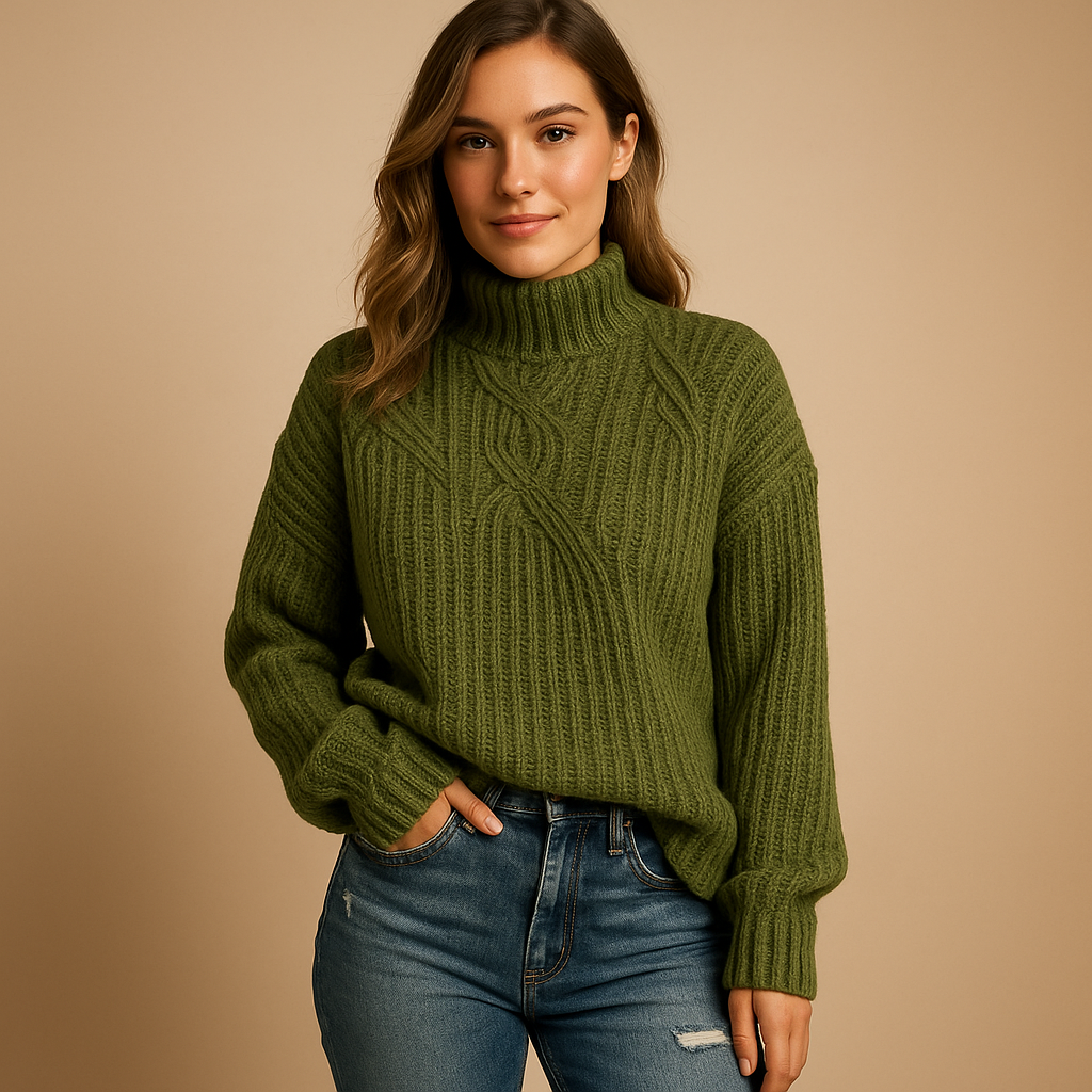 Knitted long sleeve sweater for women with a classic fit and soft fabric, available in green, white, grey, and black for casual or chic outfits.