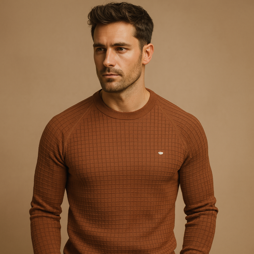Men’s knitted round-neck sweater with a relaxed fit, ideal for autumn and winter wear and suitable for casual, work, and everyday outfits.