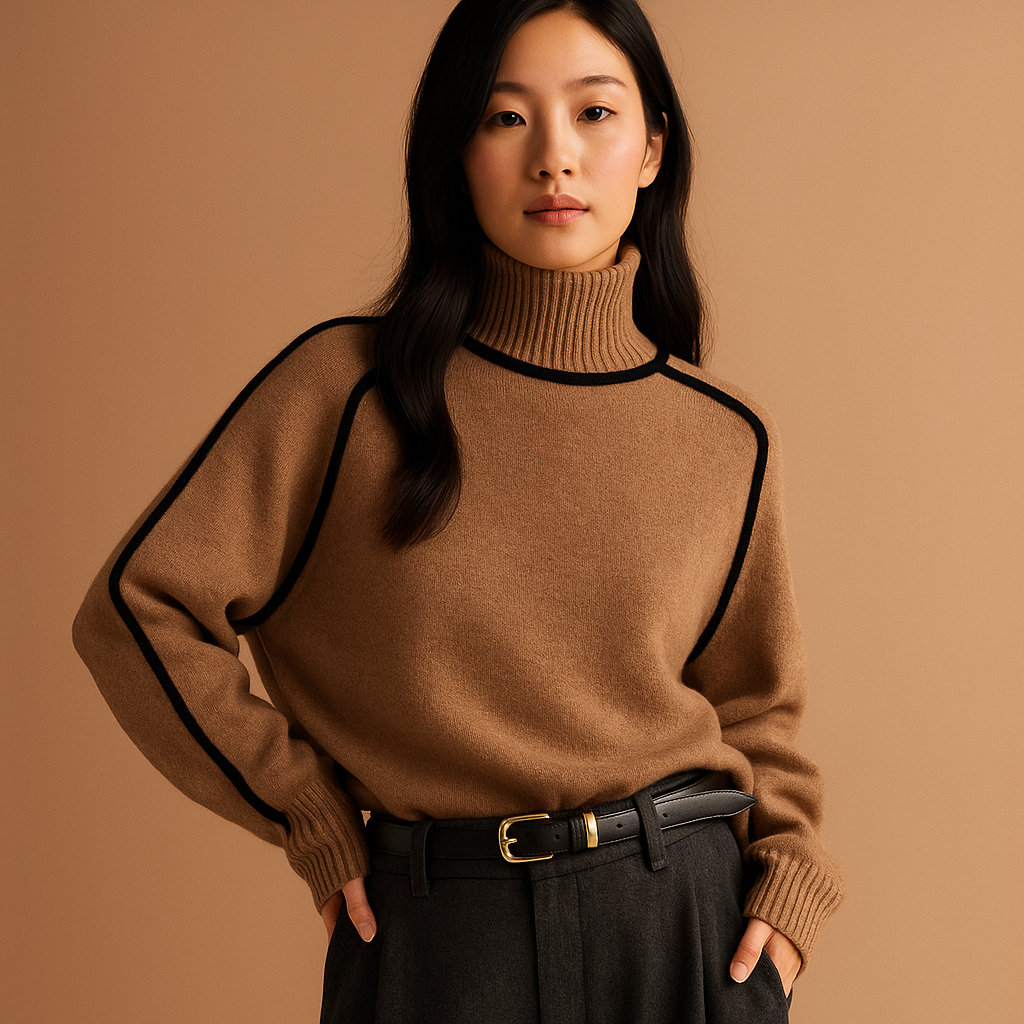 Knitted turtleneck sweater for women with tailored fit and soft collar, elegant design ideal for winter, formal occasions, or daily wear.